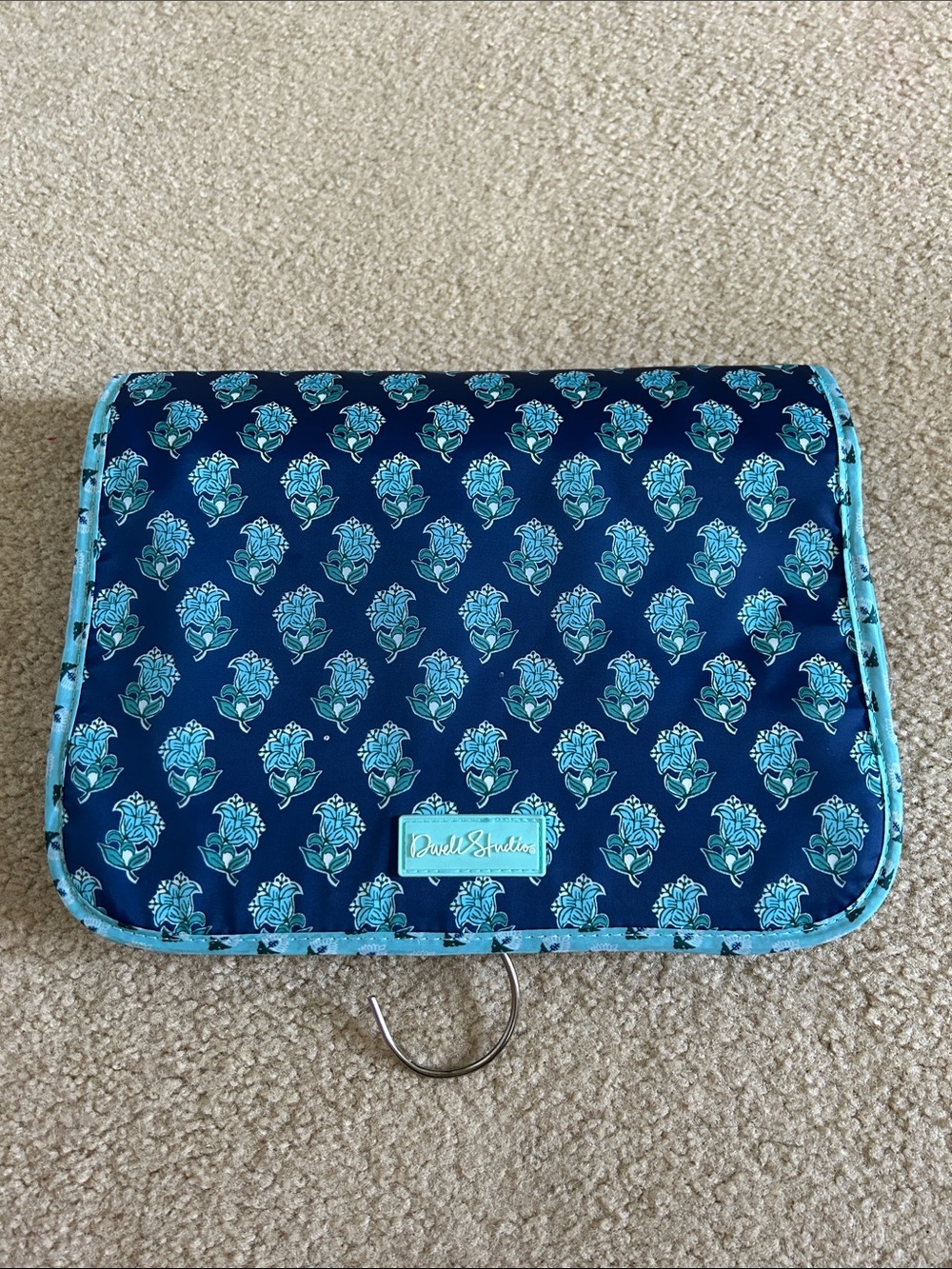 Dwell Studios Navy and Teal Floral Hanging Cosmetic  Travel Case